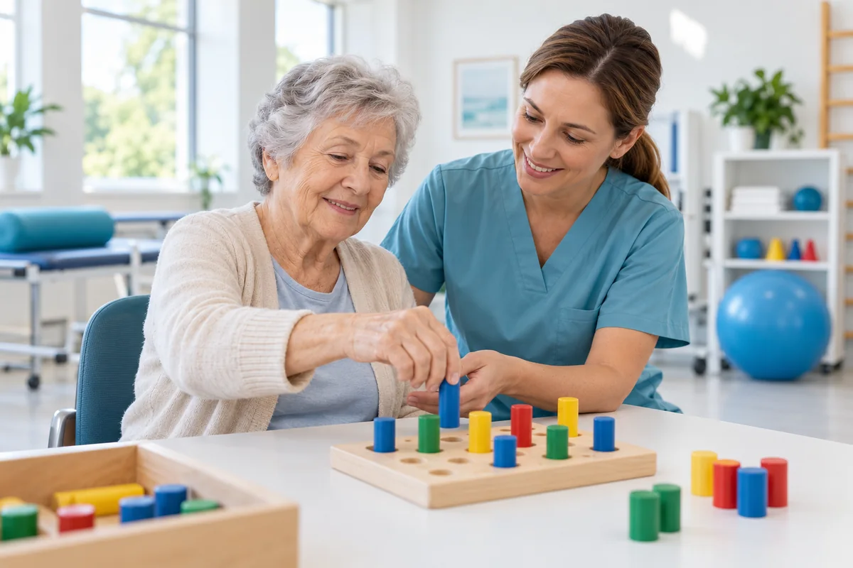 Hand coordination exercises with a therapist’s support